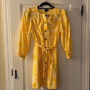 Yellow Floral Button-Front Women's Dress with Tie Waist